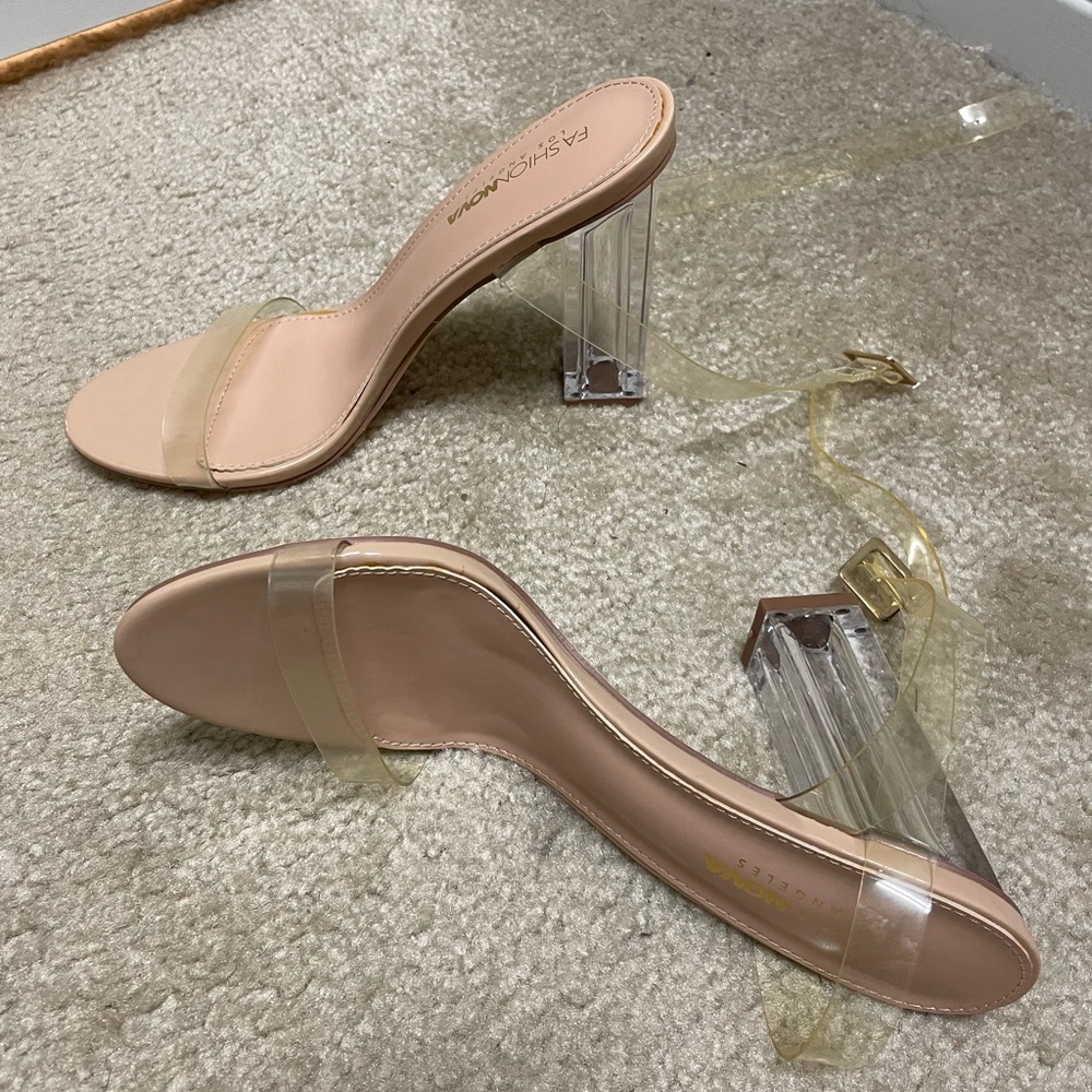 Fashion Nova clear heels.